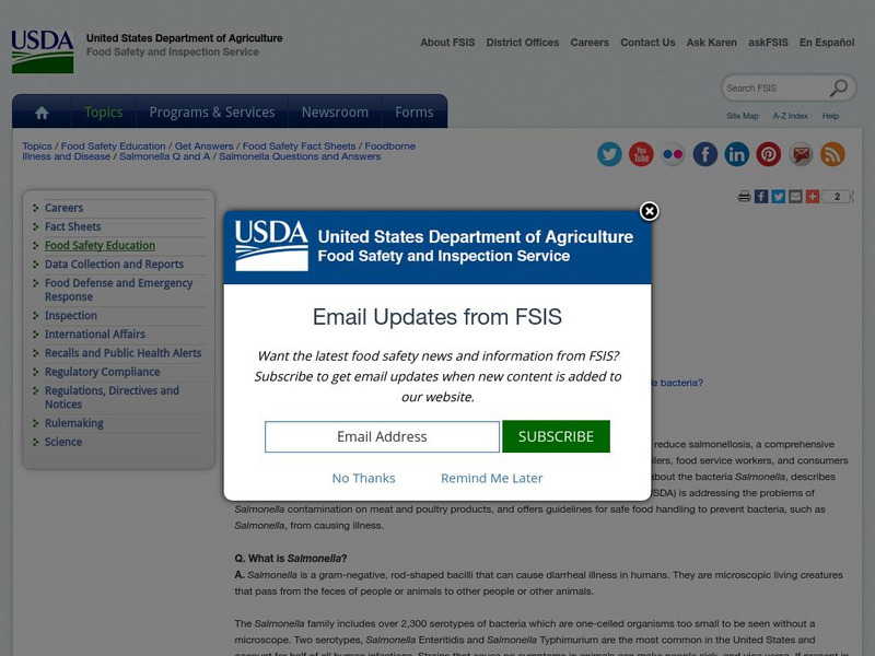 Food Safety & Inspection Service: Salmonella Handout Food Safety & Inspection Service: Salmonella Handout