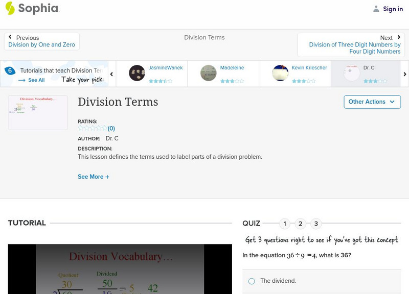 Sophia: Division Terms Instructional Video Sophia: Division Terms Instructional Video