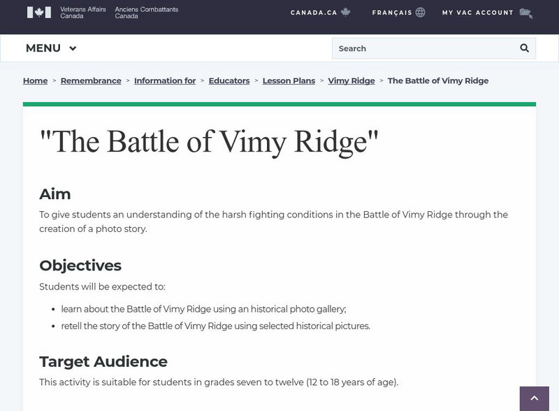 Veterans Affairs Canada: 85th Anniversary of the Battle of Vimy Ridge Lesson Plan Veterans Affairs Canada: 85th Anniversary of the Battle of Vimy Ridge Lesson Plan
