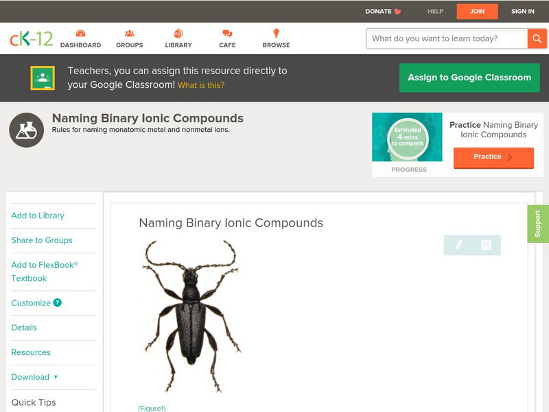 Ck 12: Chemistry: Naming Binary Molecular Compounds Unit Plan