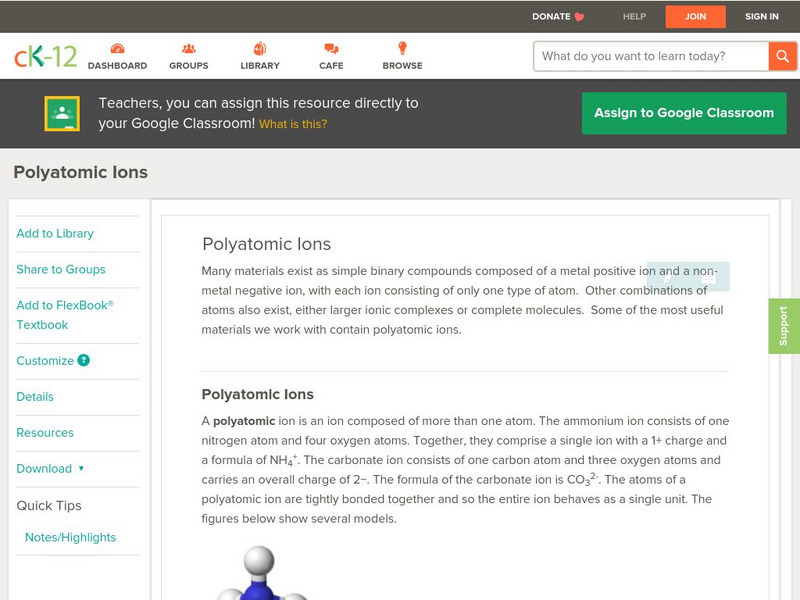 Ck 12: Chemistry: Polyatomic Ions Unit Plan