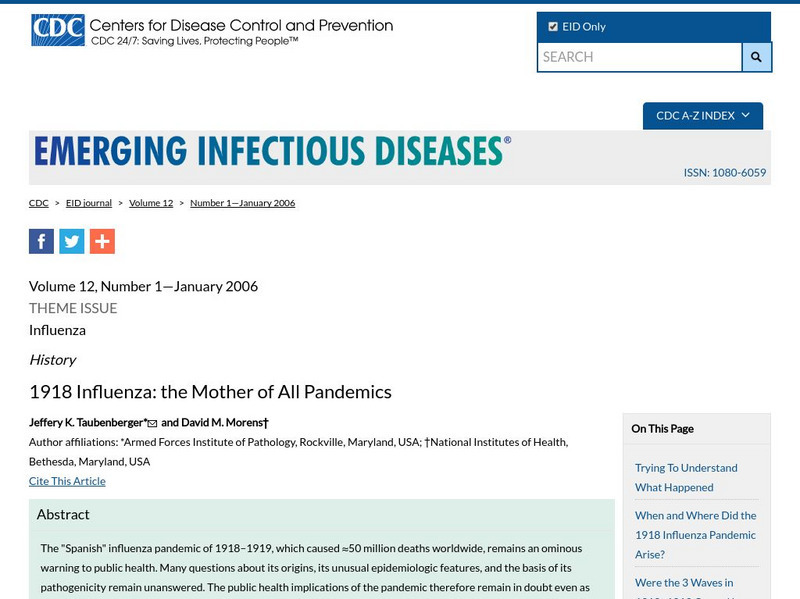 Centers for Disease Control: Eid: 1918 Influenza Pandemic Article Centers for Disease Control: Eid: 1918 Influenza Pandemic Article
