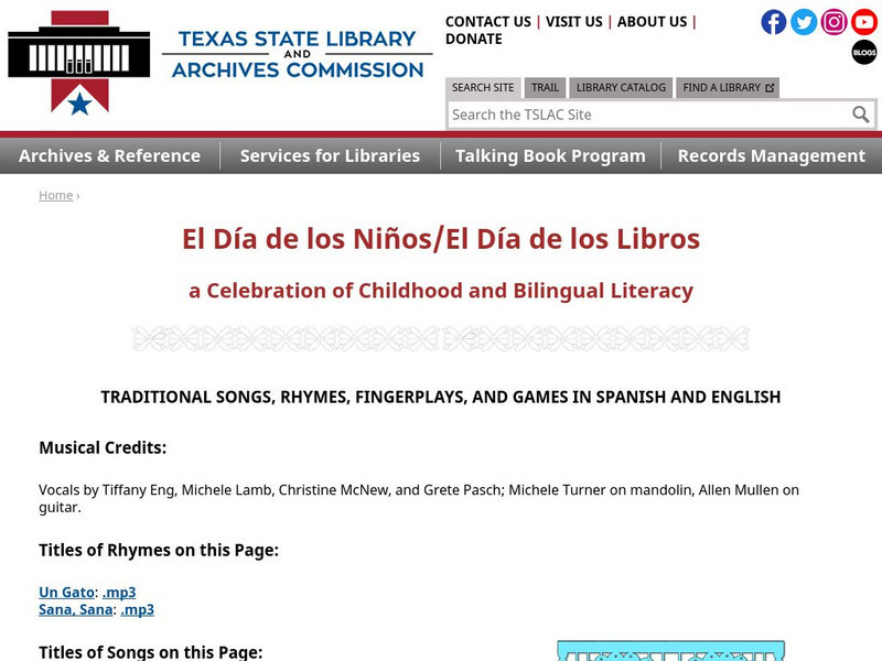 Texas State Library and Archives Commission: Traditional Songs and Rhymes in Spanish Website Texas State Library and Archives Commission: Traditional Songs and Rhymes in Spanish Website