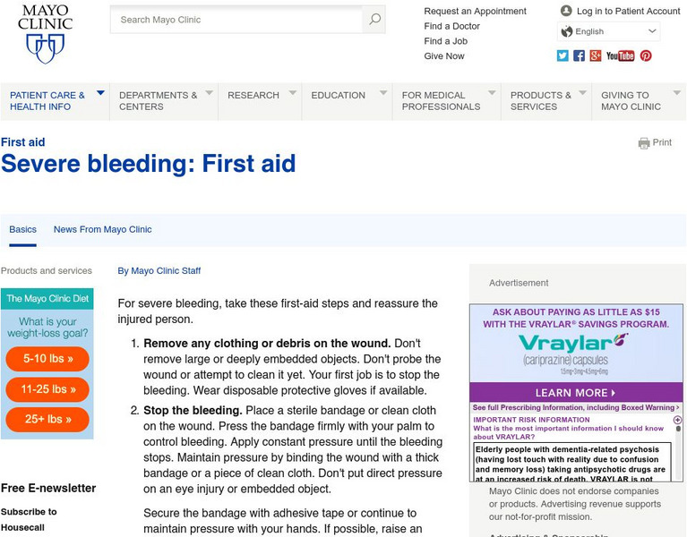 Mayo Clinic: First Aid for Severe Bleeding Website Mayo Clinic: First Aid for Severe Bleeding Website