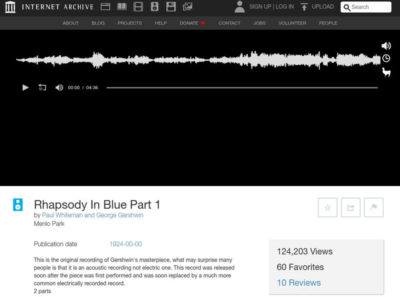 Internet Archive: 78 Rpm Recording of Gershwin's "Rhapsody in Blue" From 1924 Audio Internet Archive: 78 Rpm Recording of Gershwin's "Rhapsody in Blue" From 1924 Audio