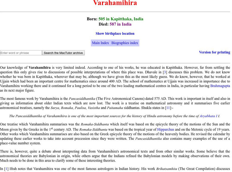 University of St. Andrews: Varahamihira Handout University of St. Andrews: Varahamihira Handout