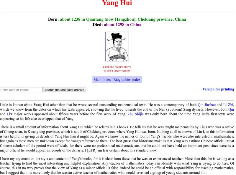 University of St. Andrews: Yang Hui Handout University of St. Andrews: Yang Hui Handout