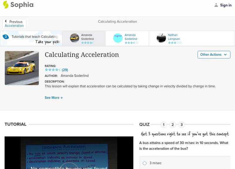 Sophia: Calculating Acceleration: Lesson 3 Instructional Video