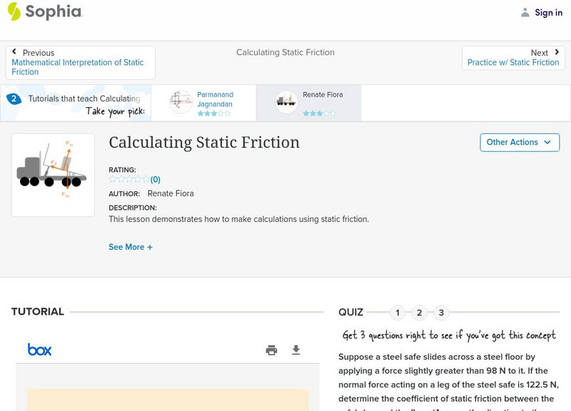 Sophia: Calculating Static Friction: Lesson 2 PPT