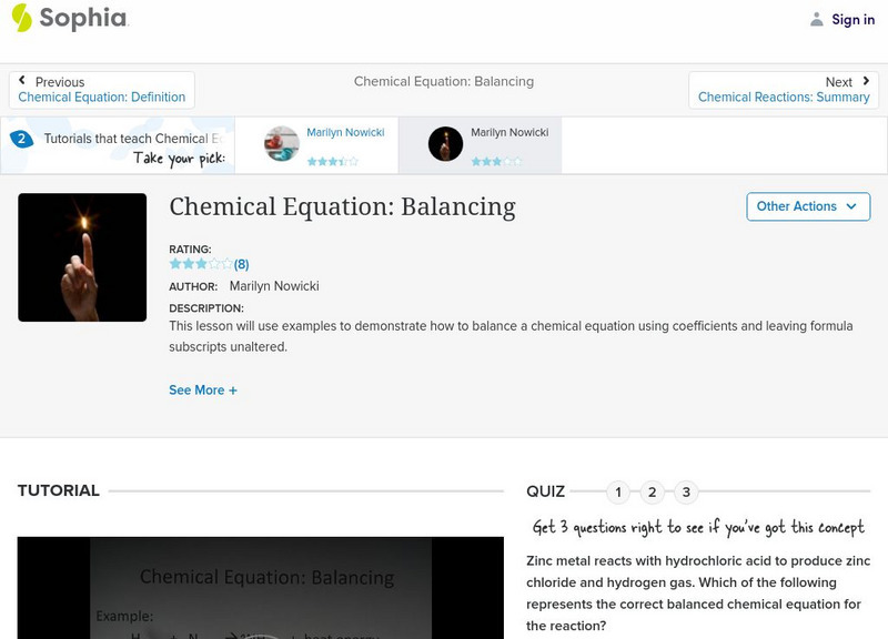 Sophia: Chemical Equation: Balancing: Lesson 2 Instructional Video