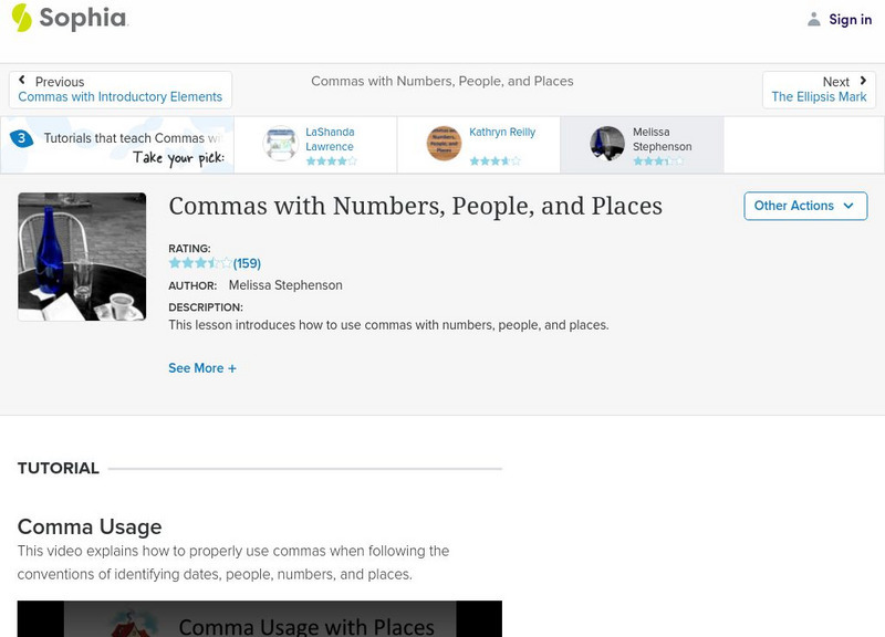 Sophia: Commas With Numbers, People, and Places: Lesson 1 Unit Plan Sophia: Commas With Numbers, People, and Places: Lesson 1 Unit Plan