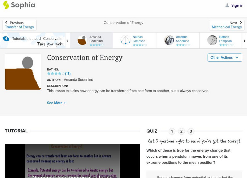 Sophia: Conservation of Energy: Lesson 3 Instructional Video Sophia: Conservation of Energy: Lesson 3 Instructional Video