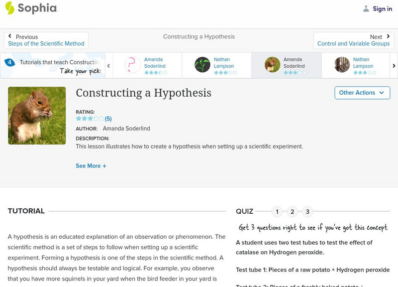 Sophia: Constructing a Hypothesis: Lesson 4 Unit Plan Sophia: Constructing a Hypothesis: Lesson 4 Unit Plan