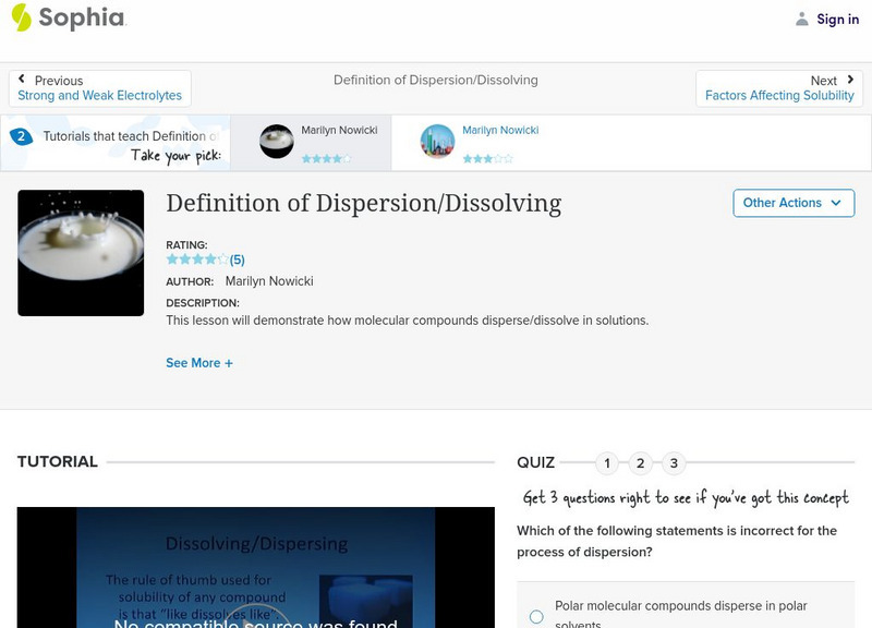 Sophia: Definition of Dispersion/dissolving: Lesson 2 Instructional Video