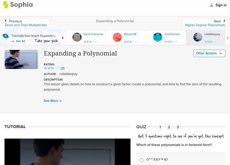 Sophia: Expanding a Polynomial: Lesson 10 Instructional Video
