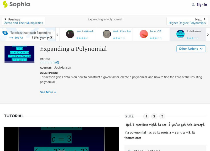 Sophia: Expanding a Polynomial: Lesson 9 Instructional Video