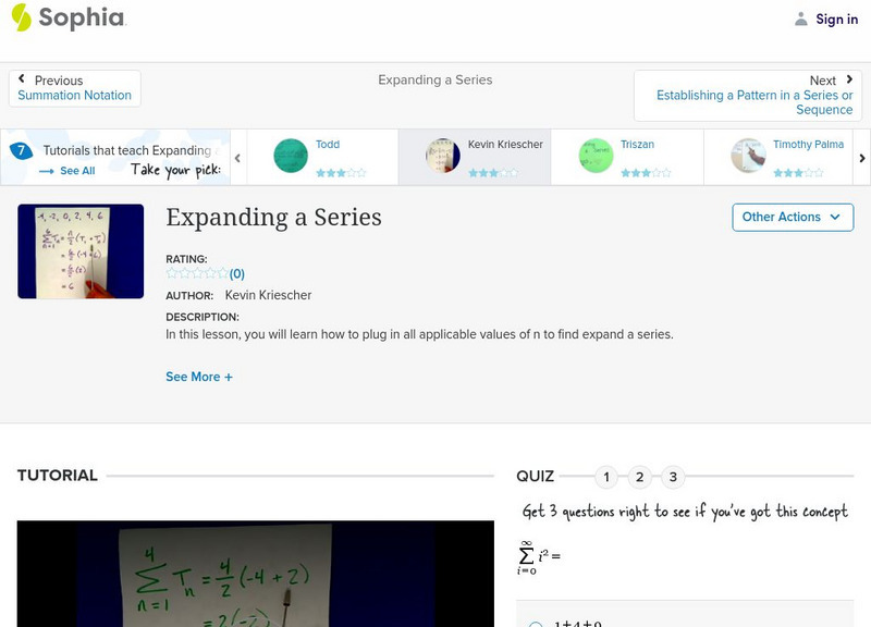 Sophia: Expanding a Series: Lesson 2 Instructional Video