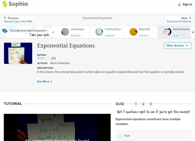 Sophia: Exponential Equations: Lesson 1 Instructional Video Sophia: Exponential Equations: Lesson 1 Instructional Video