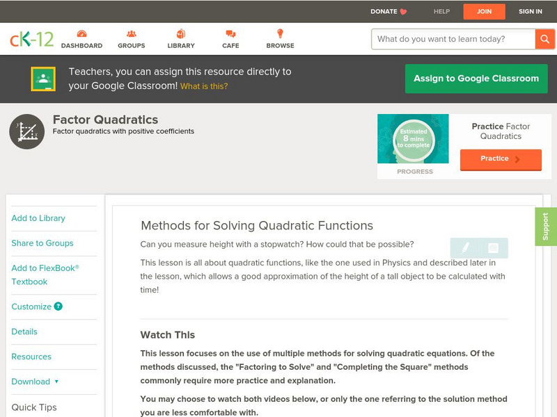 Ck 12: Analysis: Methods for Solving Quadratic Functions eBook Ck 12: Analysis: Methods for Solving Quadratic Functions eBook