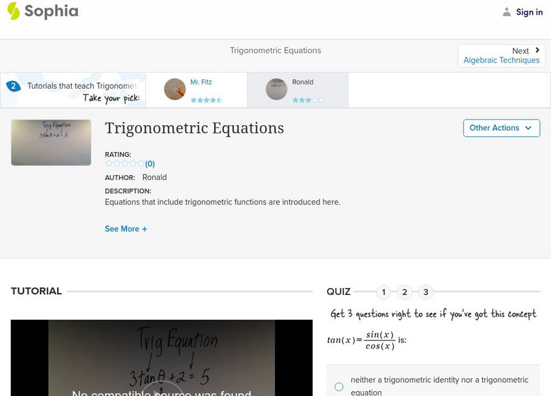 Sophia: Trigonometric Equations: Lesson 3 Instructional Video