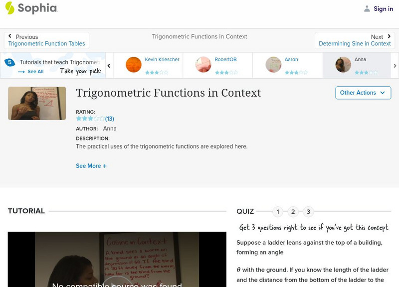 Sophia: Trigonometric Functions in Context: Lesson 6 Instructional Video