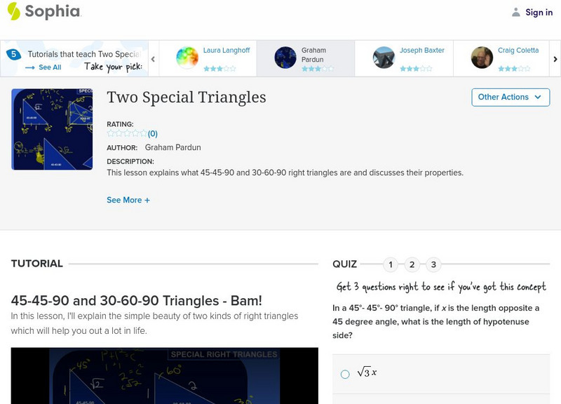 Sophia: Two Special Triangles: Lesson 2 Instructional Video