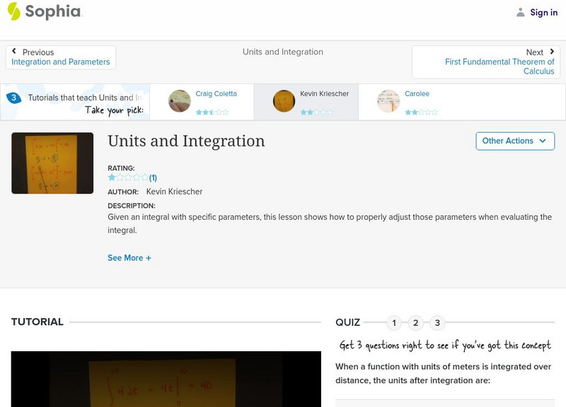 Sophia: Units and Integration: Lesson 2 Instructional Video Sophia: Units and Integration: Lesson 2 Instructional Video