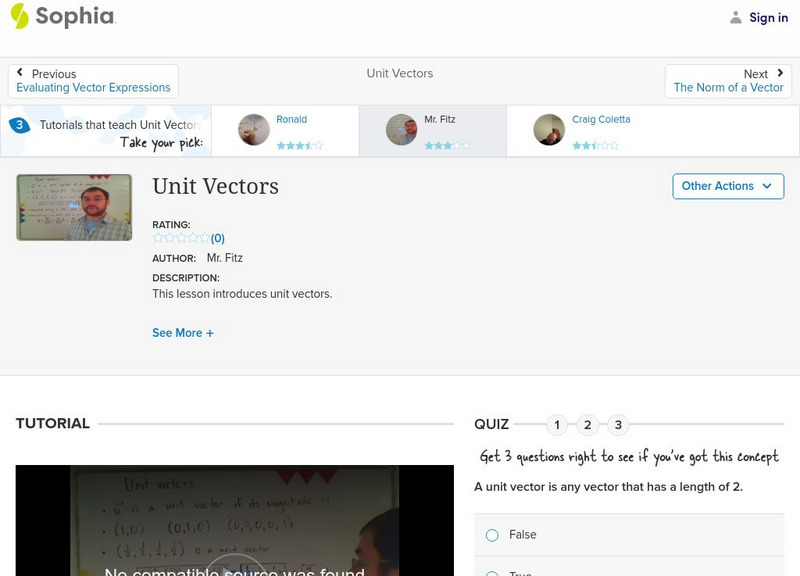 Sophia: Unit Vectors: Lesson 1 Instructional Video
