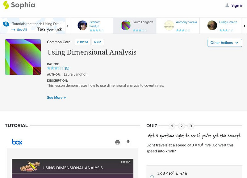 Sophia: Using Dimensional Analysis: Lesson 1 PPT