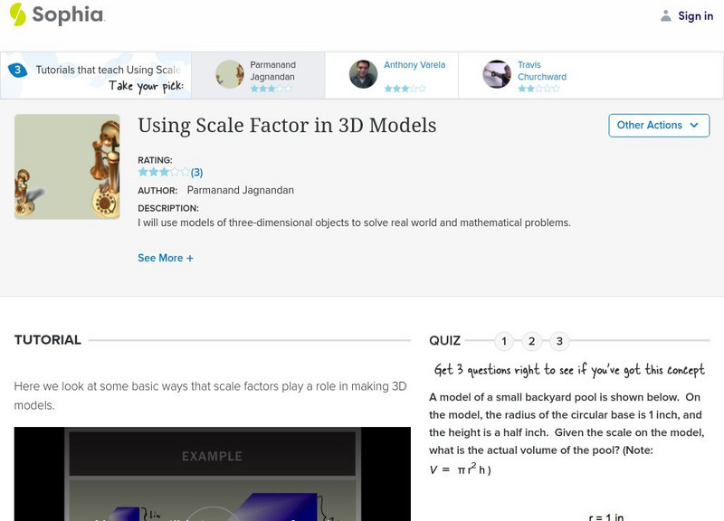 Sophia: Using Scale Factor in 3 D Models: Lesson 2 Instructional Video Sophia: Using Scale Factor in 3 D Models: Lesson 2 Instructional Video