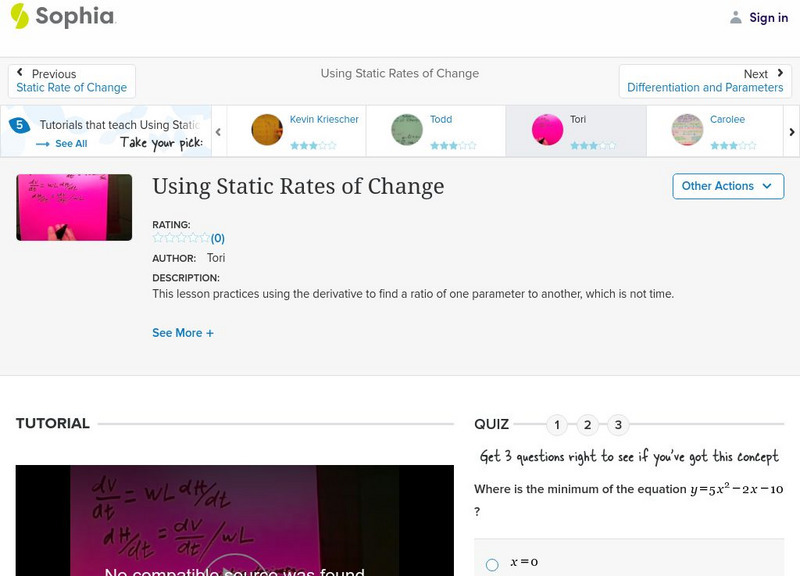 Sophia: Using Static Rates of Change: Lesson 3 Instructional Video