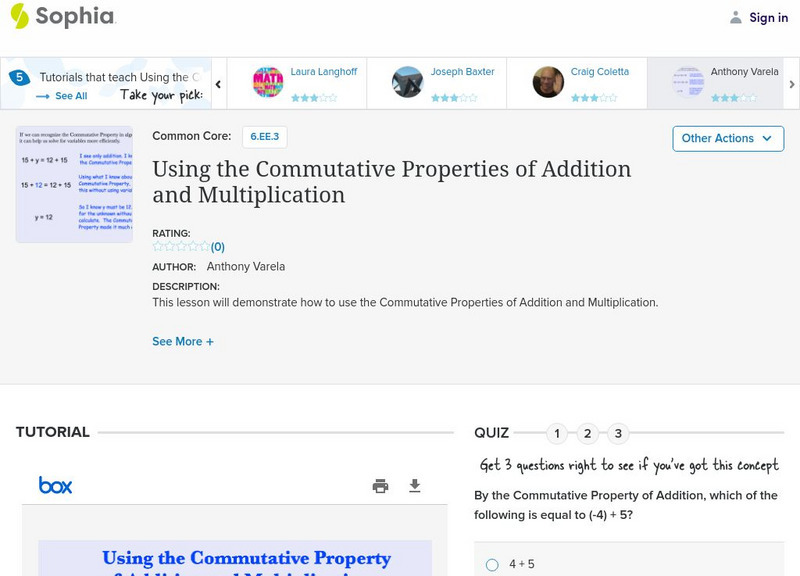 Sophia: Using the Commutative Properties of Addition and Multiplication PPT Sophia: Using the Commutative Properties of Addition and Multiplication PPT