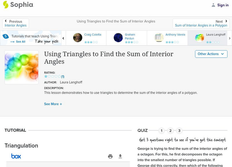 Sophia: Using Triangles to Find the Sum of Interior Angles: Lesson 1 PPT Sophia: Using Triangles to Find the Sum of Interior Angles: Lesson 1 PPT