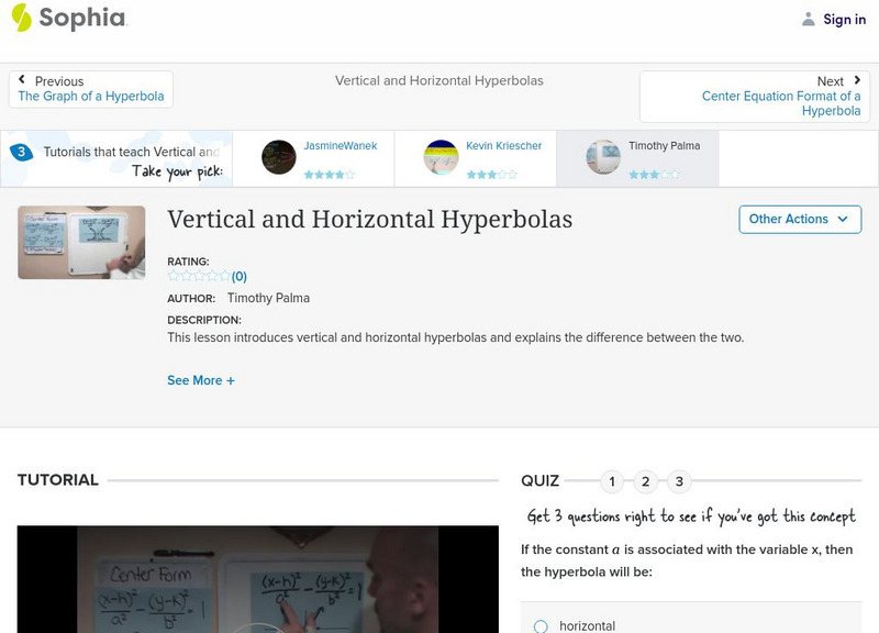 Sophia: Vertical and Horizontal Hyperbolas: Lesson 5 Instructional Video