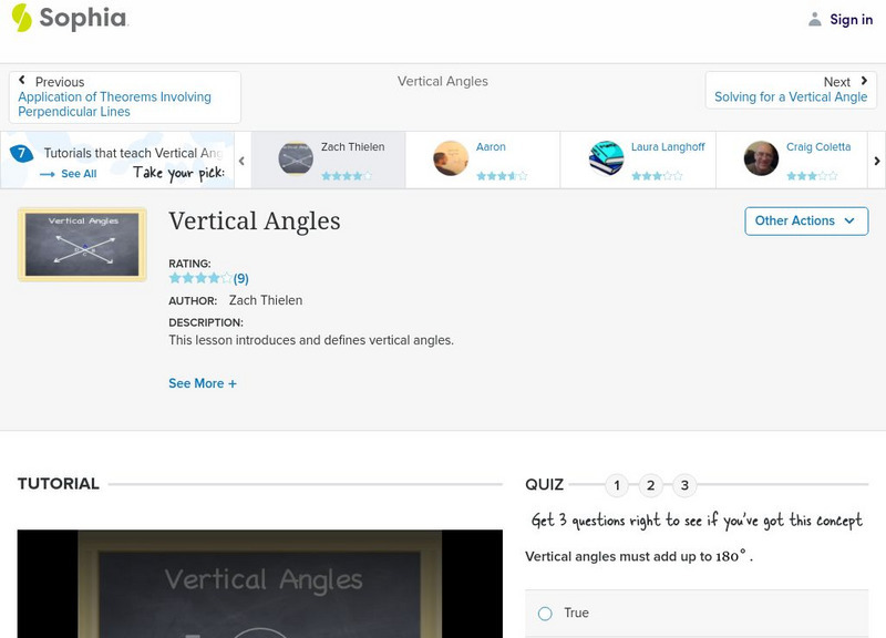 Sophia: Vertical Angles: Lesson 8 Instructional Video Sophia: Vertical Angles: Lesson 8 Instructional Video
