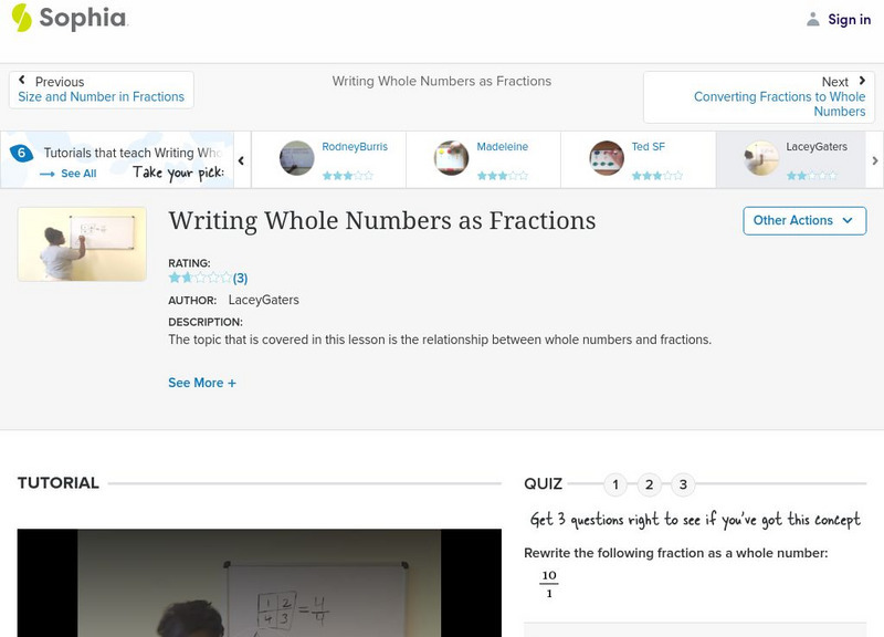 Sophia: Writing Whole Numbers as Fractions: Lesson 8 Instructional Video Sophia: Writing Whole Numbers as Fractions: Lesson 8 Instructional Video