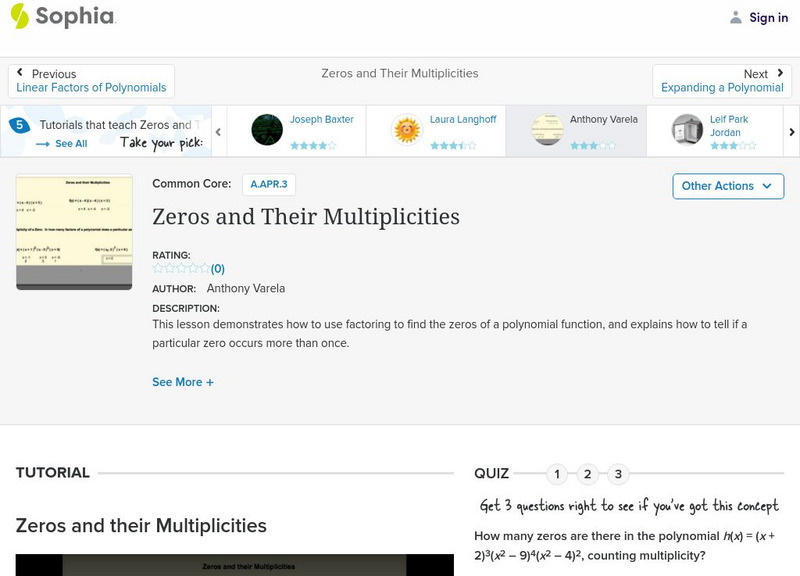 Sophia: Zeros and Their Multiplicities: Lesson 3 Unit Plan Sophia: Zeros and Their Multiplicities: Lesson 3 Unit Plan