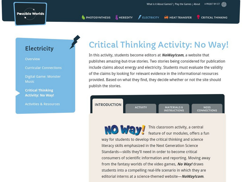 Center for Children and Technology: No Way: Electricity Lesson Plan Center for Children and Technology: No Way: Electricity Lesson Plan