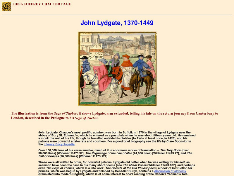 Harvard: The Geoffrey Chaucer Page: John Lydgate Handout Harvard: The Geoffrey Chaucer Page: John Lydgate Handout
