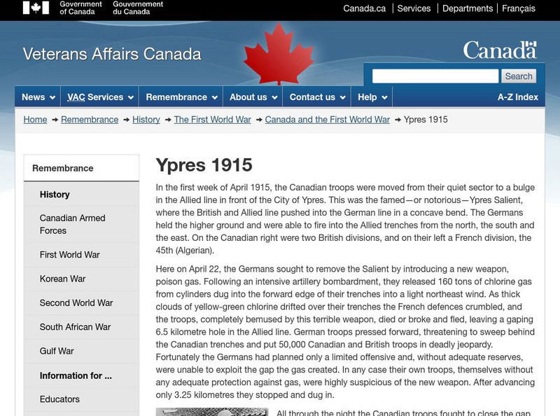 Veteran Affairs Canada: Ypres 1915 Website Veteran Affairs Canada: Ypres 1915 Website