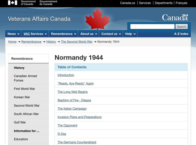 Veteran Affairs Canada: Normandy 1944 Canada Remembers Website Veteran Affairs Canada: Normandy 1944 Canada Remembers Website