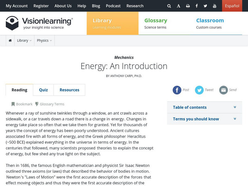 Visionlearning: General Science: Energy: An Introduction Unit Plan Visionlearning: General Science: Energy: An Introduction Unit Plan