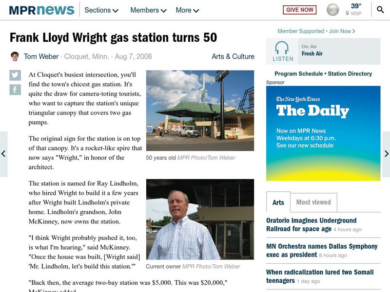 Minnesota Public Radio: Frank Lloyd Wright Gas Station Turns 50 Website