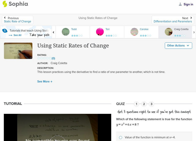 Sophia: Using Static Rates of Change: Lesson 6 Instructional Video