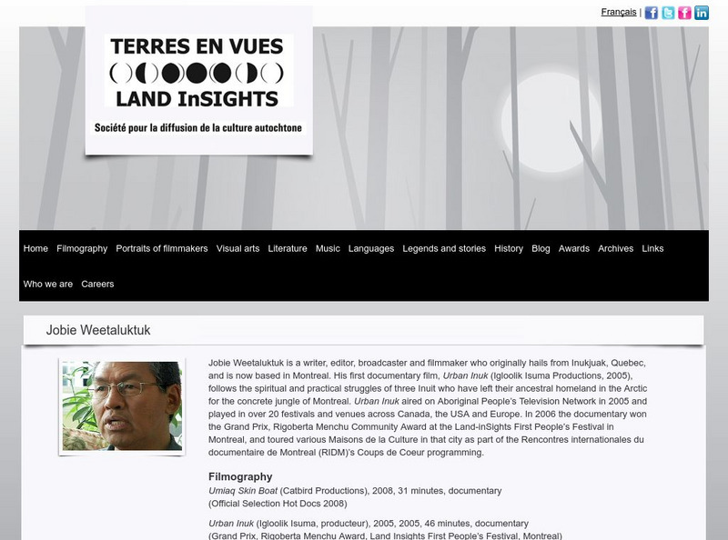 Land in Sights: Six Filmmakers: Jobie Weetaluktuk Website Land in Sights: Six Filmmakers: Jobie Weetaluktuk Website