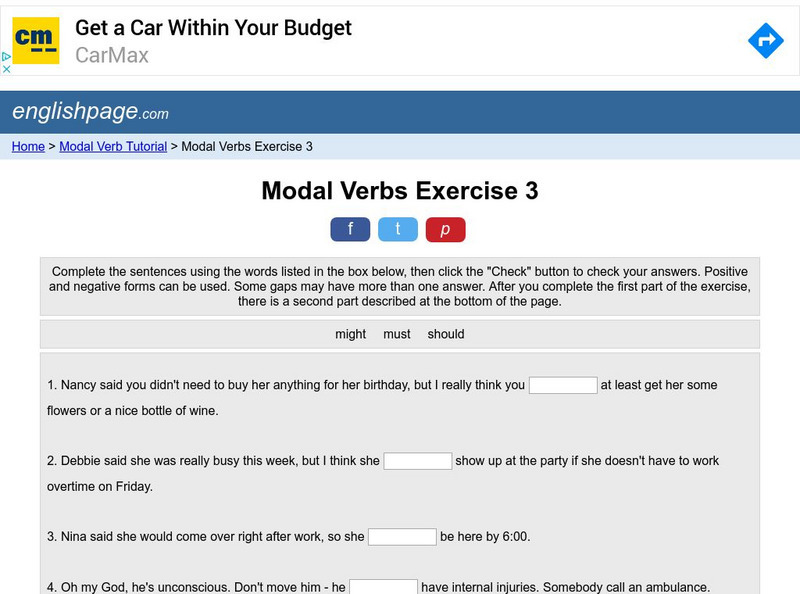 Language Dynamics: Modal Verbs Exercise 3 Activity Language Dynamics: Modal Verbs Exercise 3 Activity