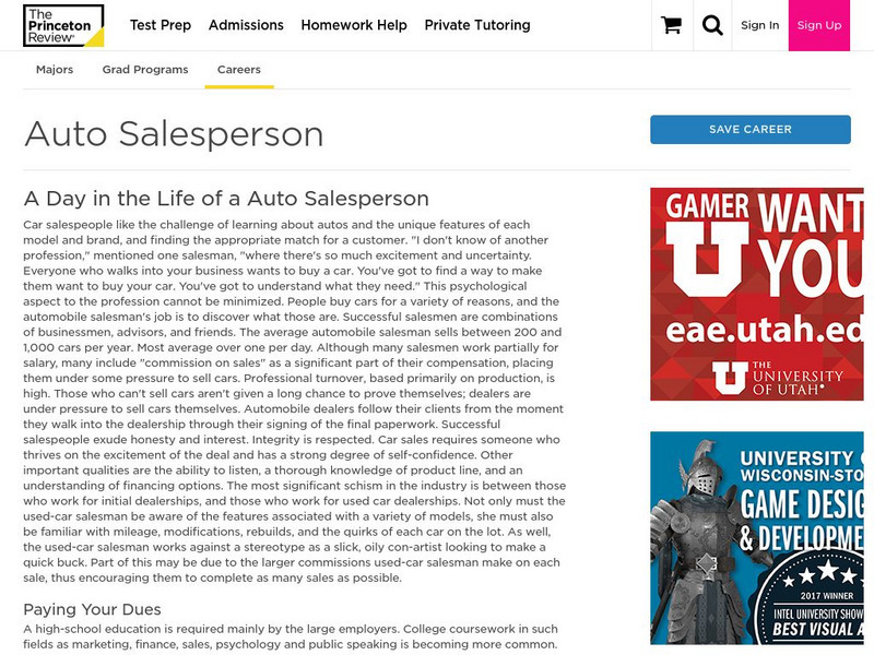 The Princeton Review: Career: Auto Salesperson Website The Princeton Review: Career: Auto Salesperson Website