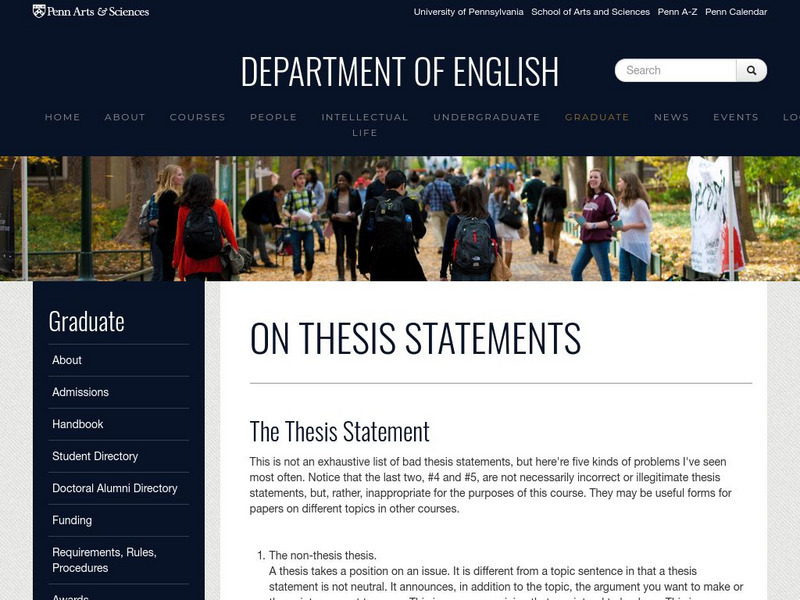 University of Pennsylvania: The Thesis Statement Handout University of Pennsylvania: The Thesis Statement Handout