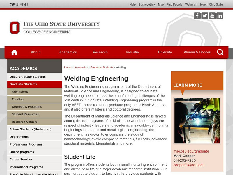 Ohio State University: Welding Engineering Program Website Ohio State University: Welding Engineering Program Website