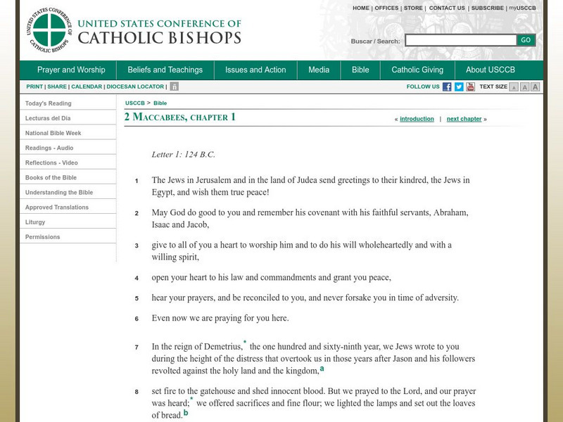 Conference of Catholic Bishops: 2 Maccabees Website
